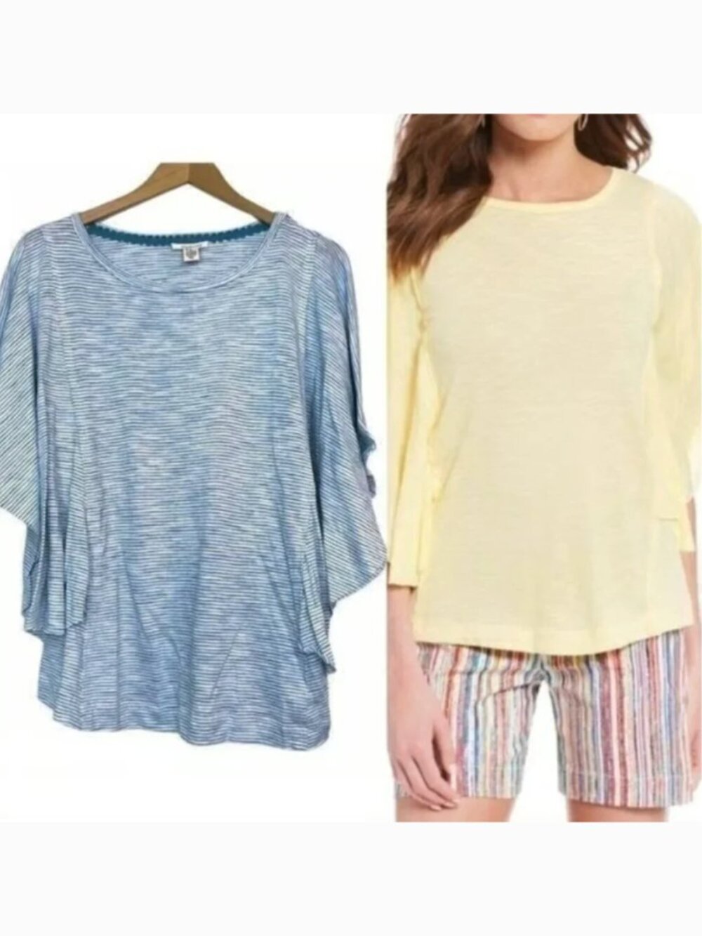 NEW NWT WESTBOUND Short Flutter Sleeve Tee Blue White Stripe Cotton Viscose Boho